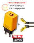 Chargentoo 200W GaN Dual Port Fast Charger + 4-in-1 Universal Charging Cable