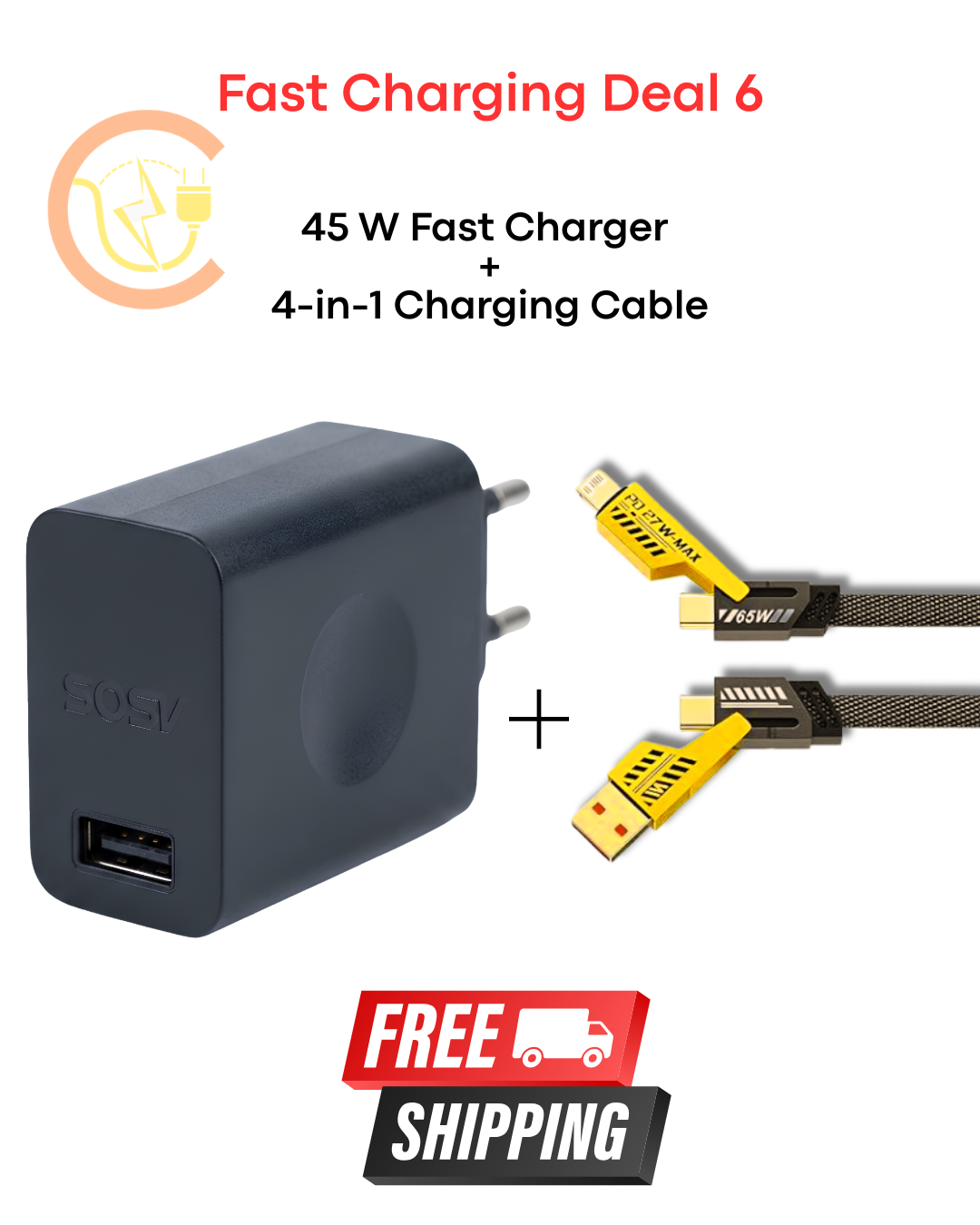 Chargentoo 45 W Fast Charger + 4-in-1 Universal Charging Cable