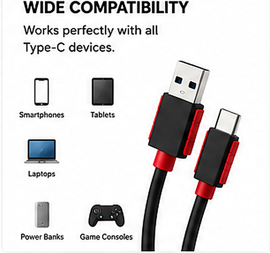 Chargentoo USB-A to USB-C Fast Charging Cable | 5A Super Charge & Data Sync