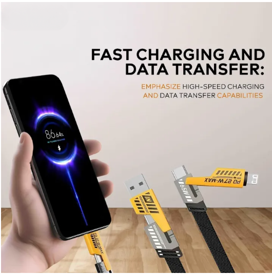 Chargentoo 4-in-1 Fast Charging Cable | USB-A & USB-C to USB-C, Lightning & Micro-USB (27W Max)